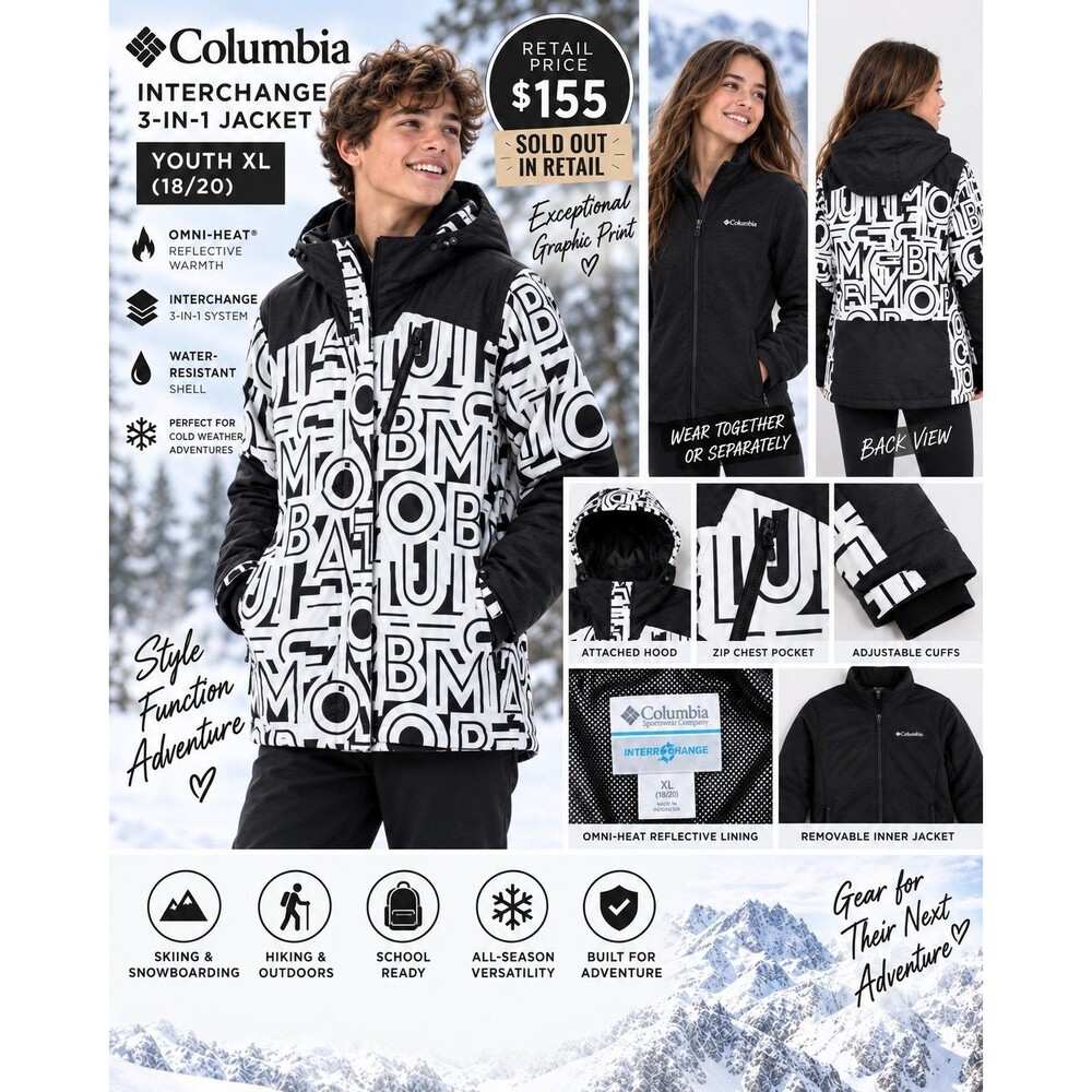 Columbia whirlibird Youth XL 18/20 Interchange Omni-Heat 3-in-1 Snow Ski Jacket